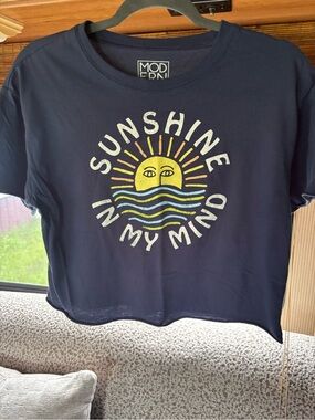 Modern Lux Navy Graphic Tee with Yellow Sun NWOT